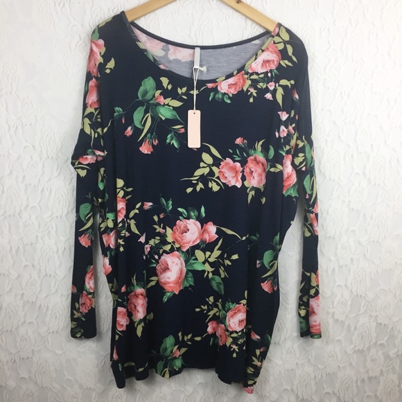 Pink Blush Tops - S Maternity Long Sleeve Floral Tunic Shirt Blue